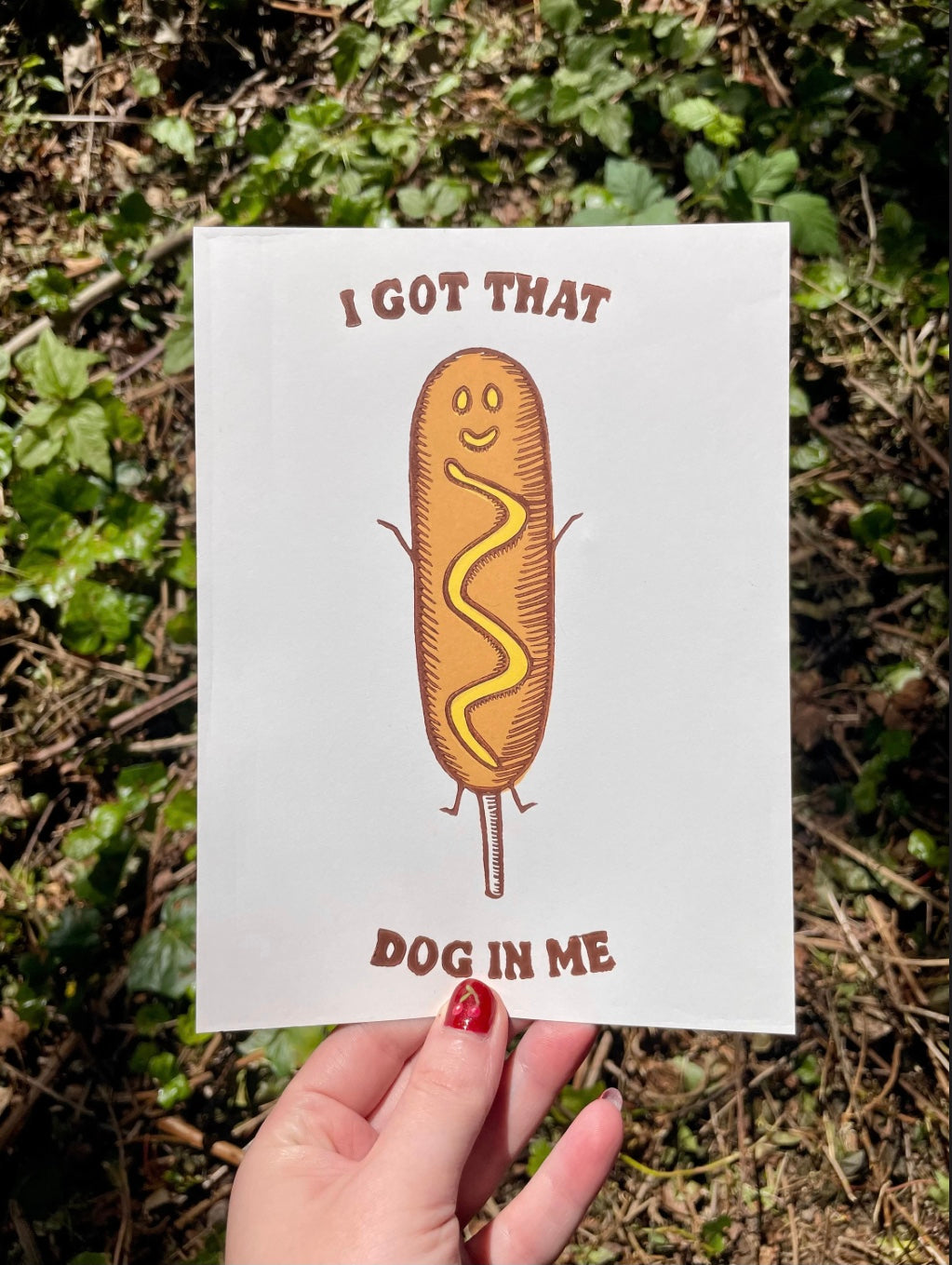 Corndog Linocut Print