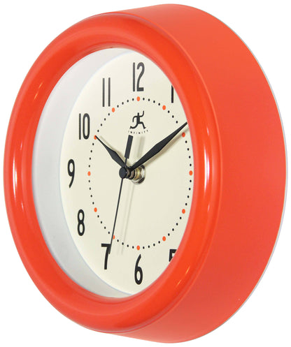 Round Orange Indoor Wall Clock 8 Inch