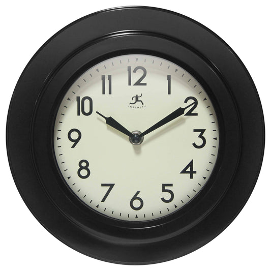 Midcentury/Modern Round Black Indoor Wall Clock 9.75 Inch