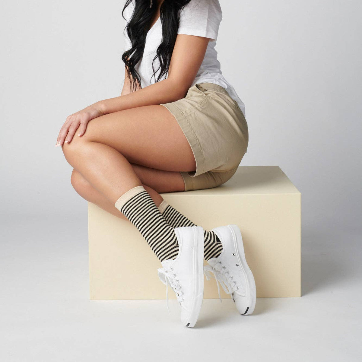 Cole Thin Stripe Crew Socks — Midnight