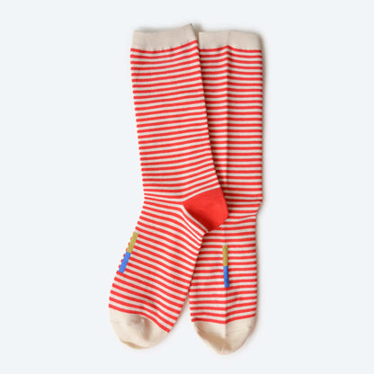 Cole Thin Stripe Crew Socks — Poppy