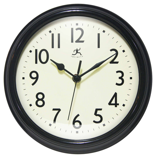 Midcentury/Modern Round Black Wall Clock 9.5 Inch