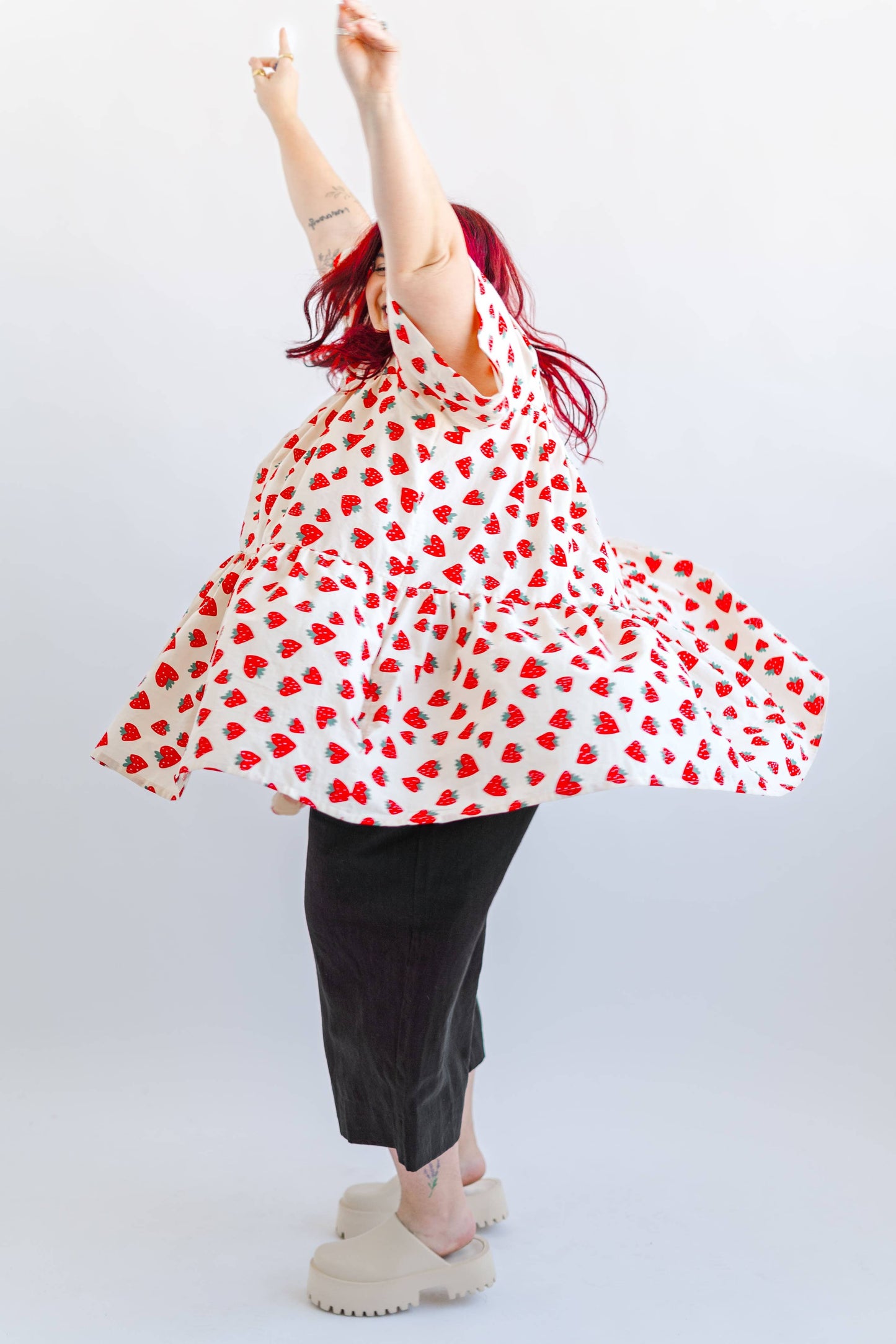 Size Inclusive Plus Size Strawberry Print Tiered Mini Dress