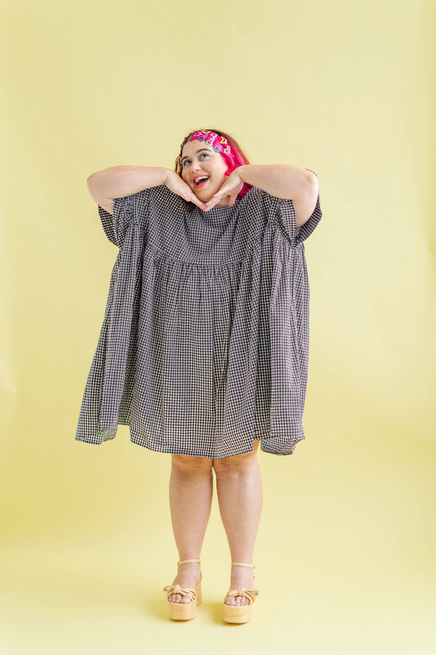 Size Inclusive Plus Size Ruffle Mini Dress Black Gingham