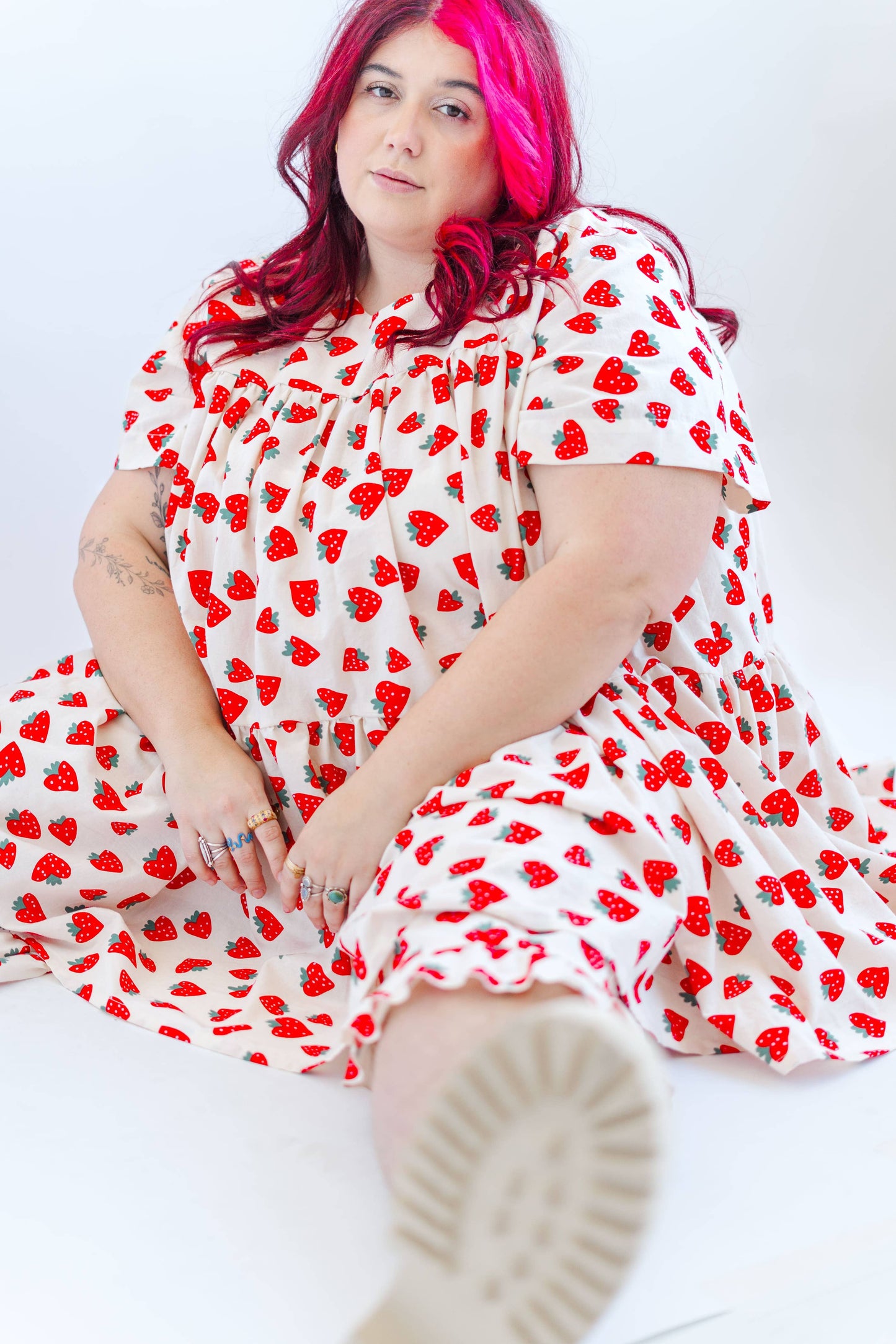 Size Inclusive Plus Size Strawberry Print Tiered Mini Dress
