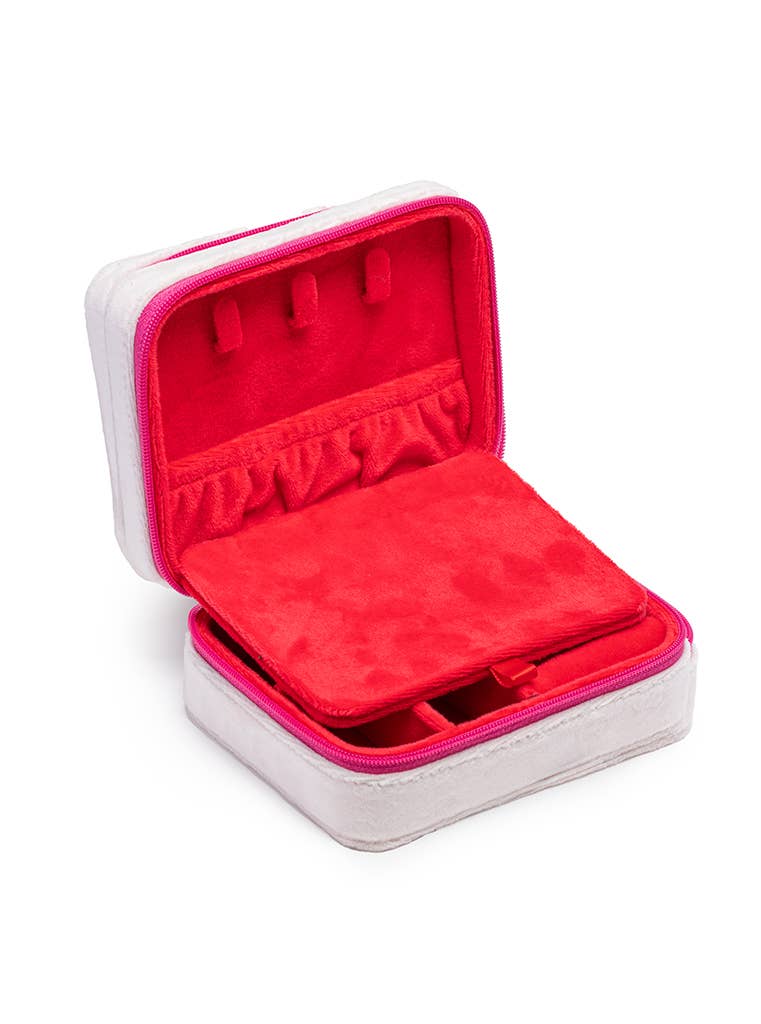 Velvet Jewelry Zip Case / Organizer - Queen of Hearts -White
