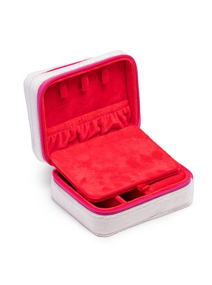 Velvet Jewelry Zip Case / Organizer - Queen of Hearts -White