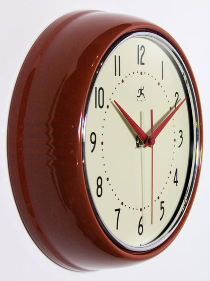 Retro Round Red Indoor Wall Clock 9.5 Inch