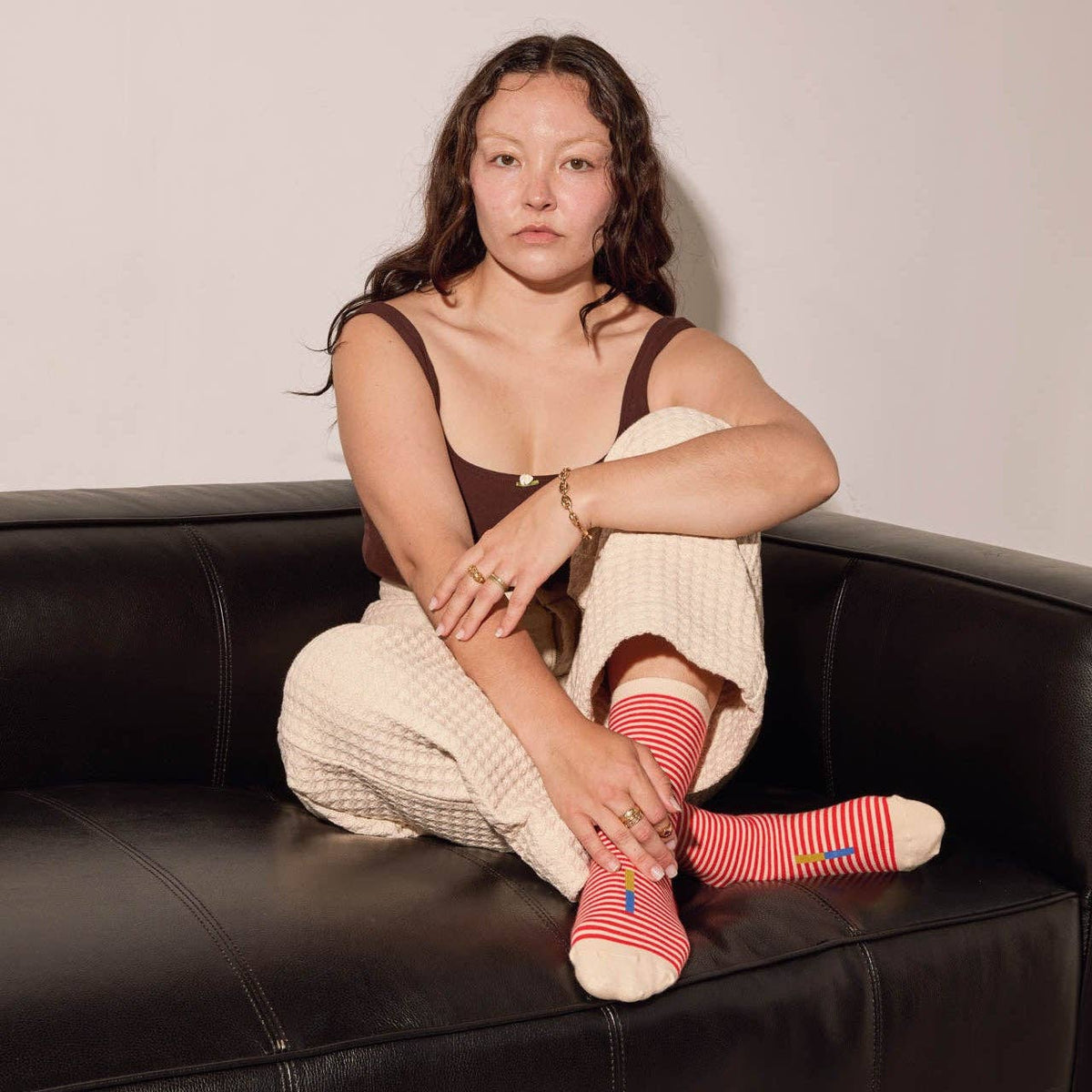 Cole Thin Stripe Crew Socks — Poppy