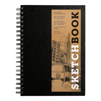 Medium Sketchbook 7 x 10" -  Spiral Hardcover (Black)