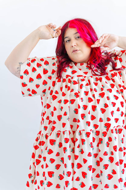 Size Inclusive Plus Size Strawberry Print Tiered Mini Dress