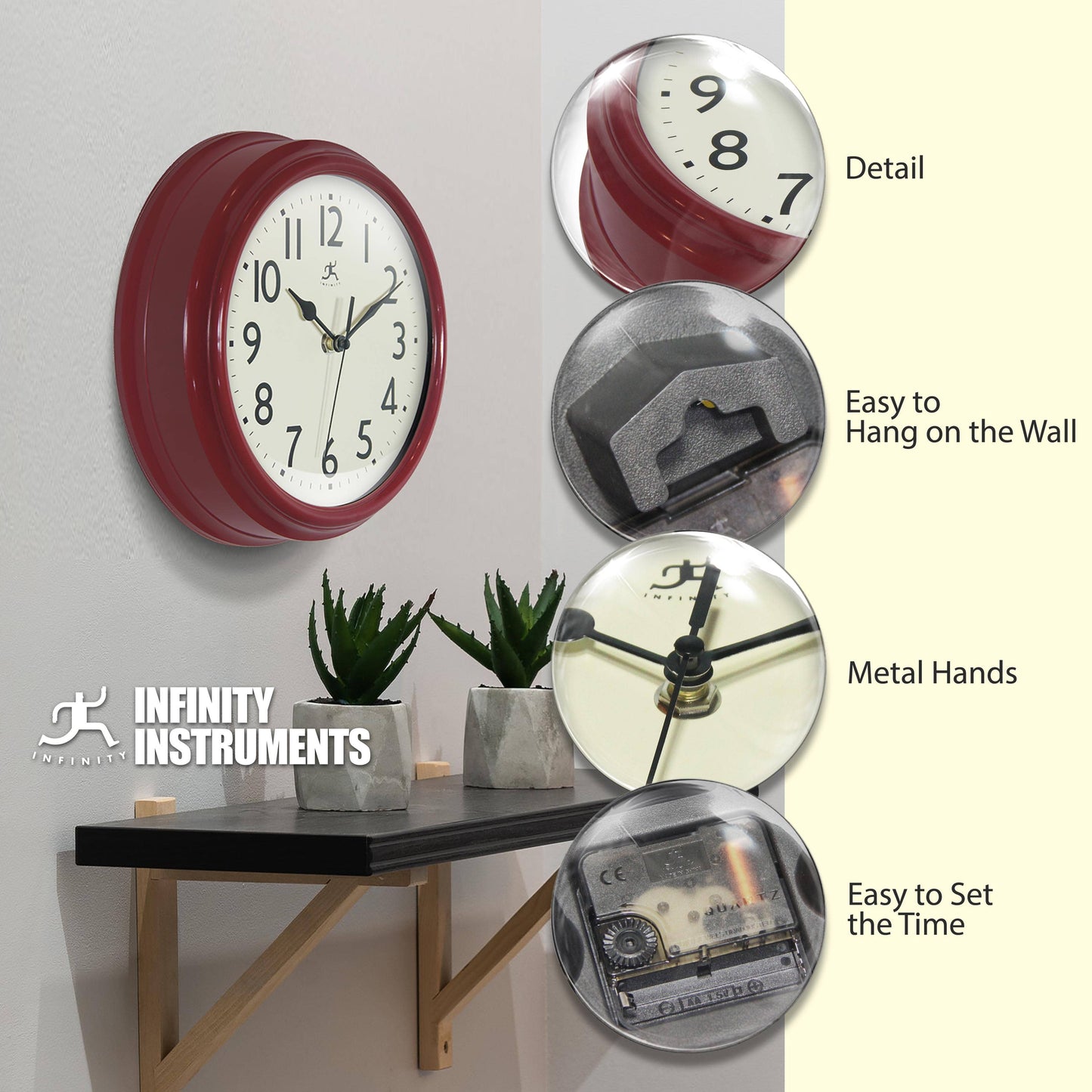 Midcentury/Modern Round Red Wall Clock 9.5 Inch