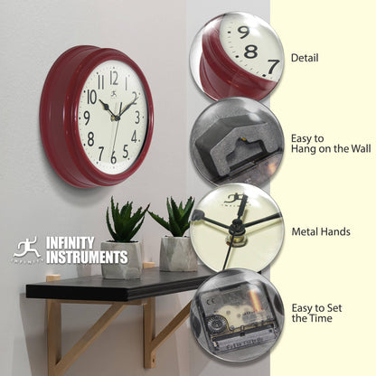 Midcentury/Modern Round Red Wall Clock 9.5 Inch