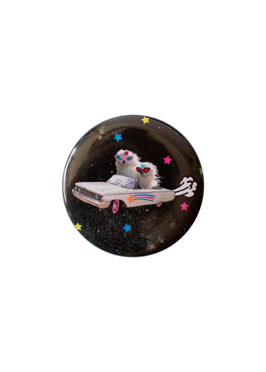 Maltese in space pinback button