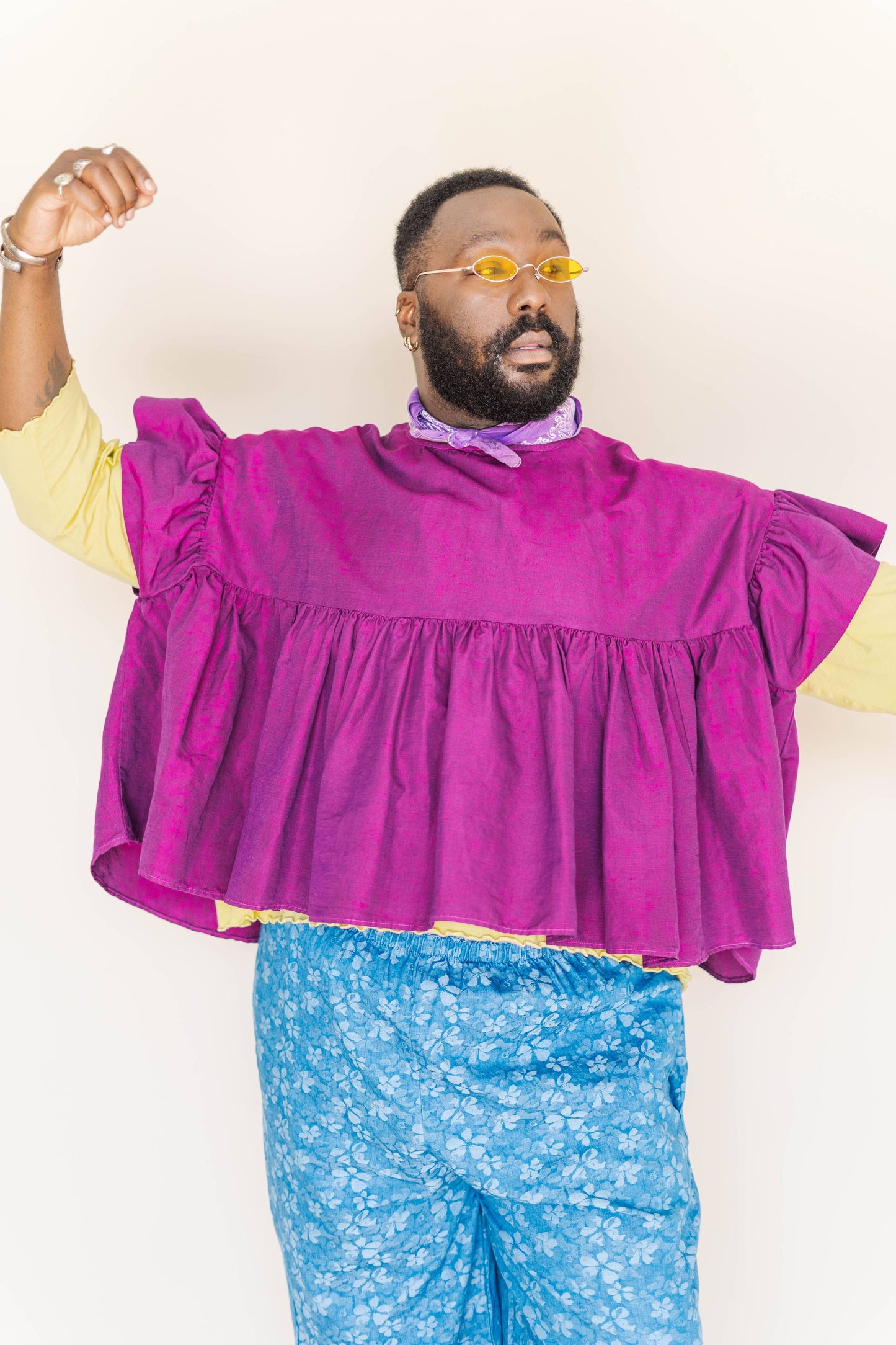 Size Inclusive Plus Size Purple Gathered Ruffle Blouse