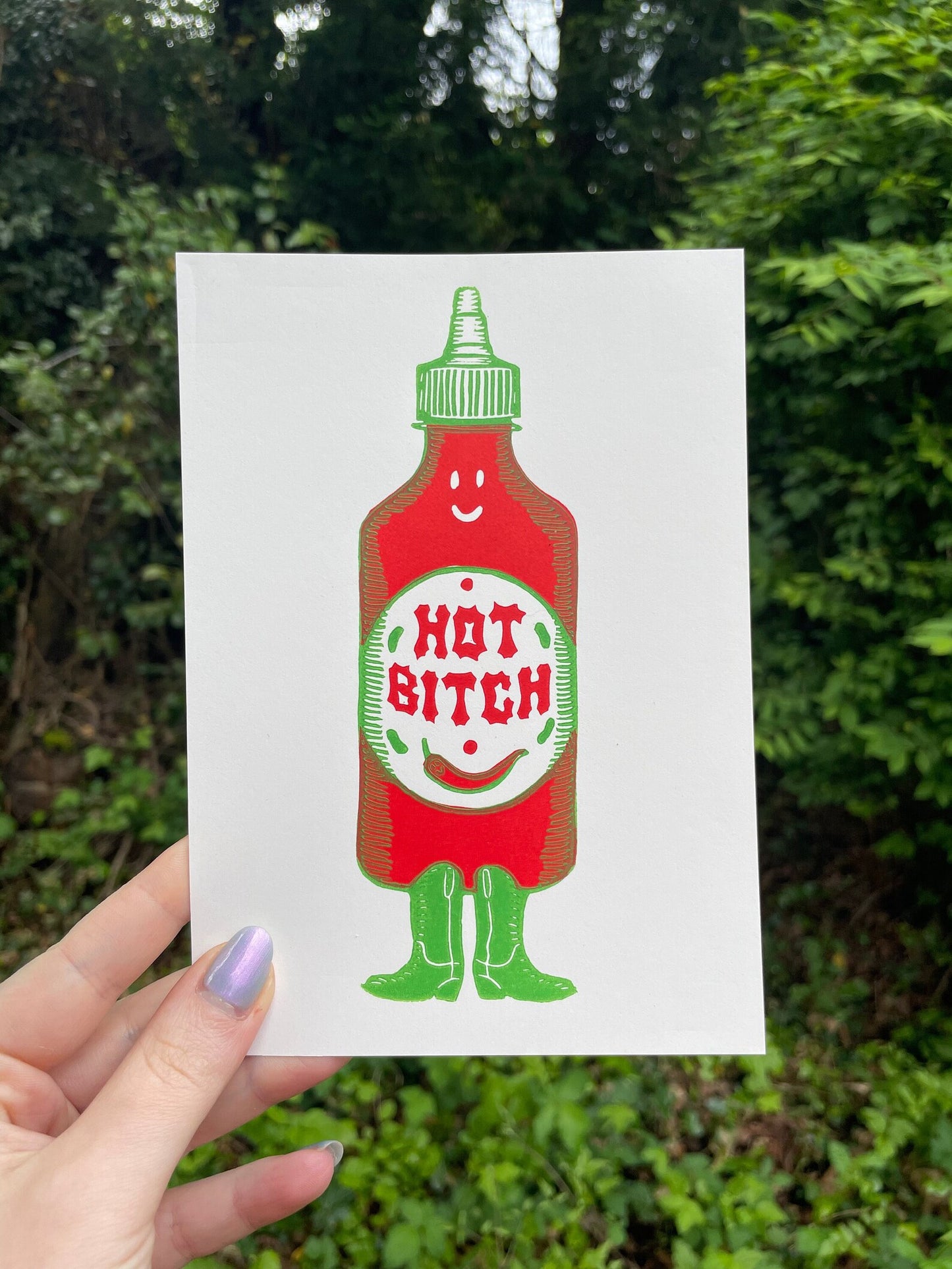 Hot Sauce Linocut Print