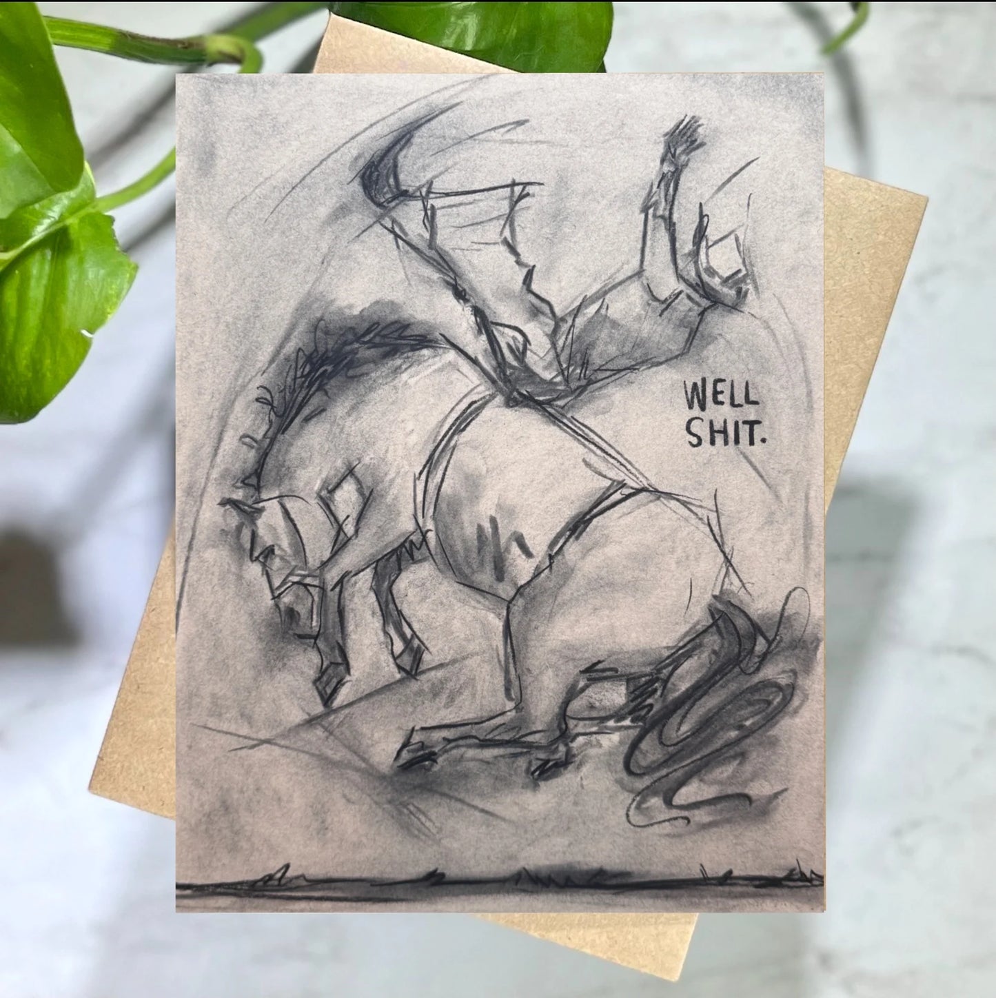 Well Shit - Bucking Bronco Greeting Card