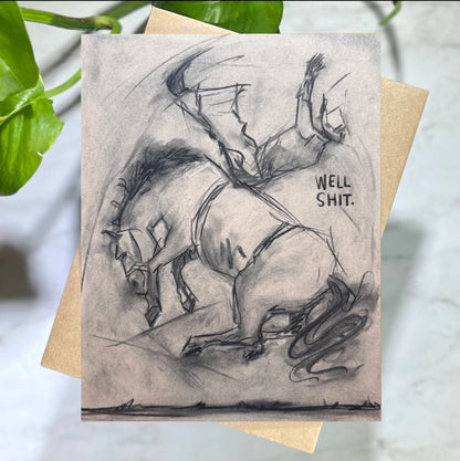 Well Shit - Bucking Bronco Greeting Card