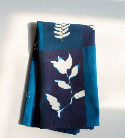 Cyanotype Flower Plant Tea Towel