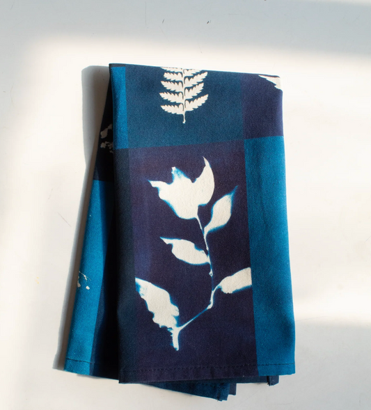 Cyanotype Flower Plant Tea Towel