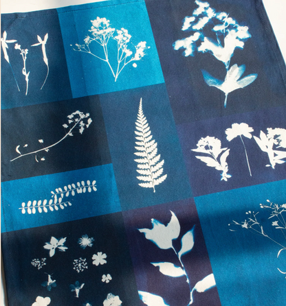 Cyanotype Flower Plant Tea Towel
