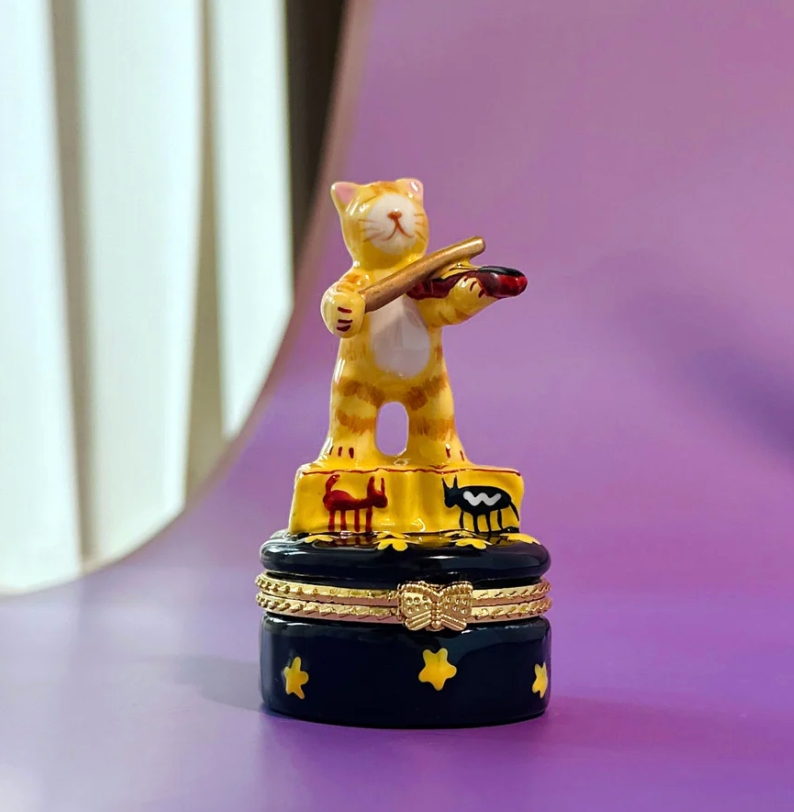 Cat Playing Fiddle Trinket Box