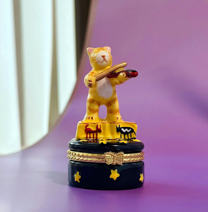 Cat Playing Fiddle Trinket Box