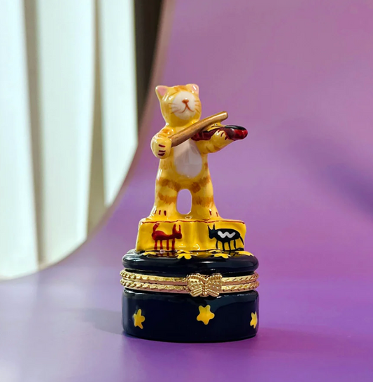 Cat Playing Fiddle Trinket Box