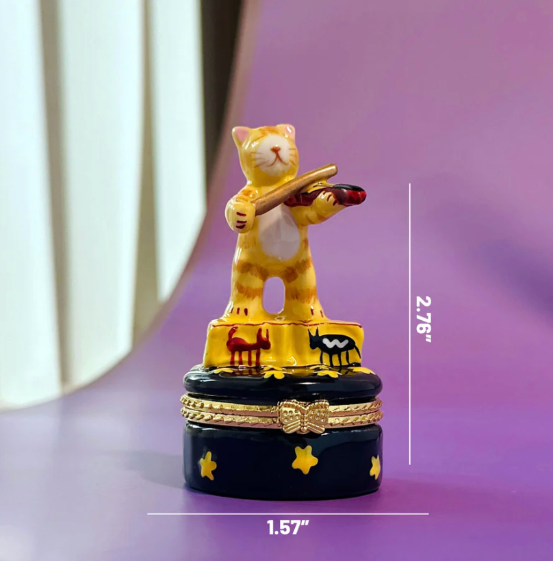 Cat Playing Fiddle Trinket Box