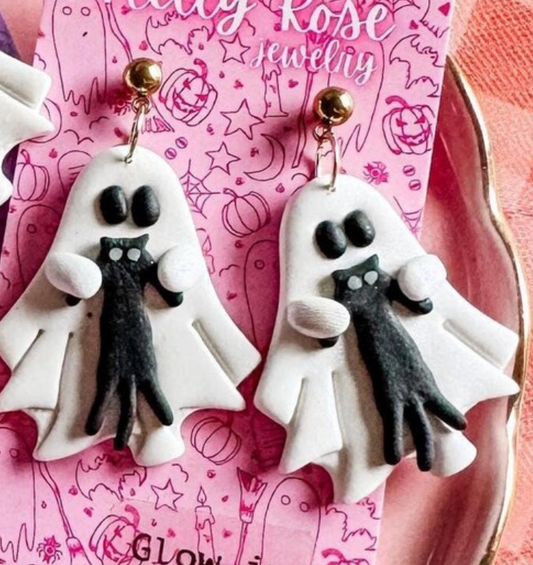 Ghost with Cat Dangle Earrings