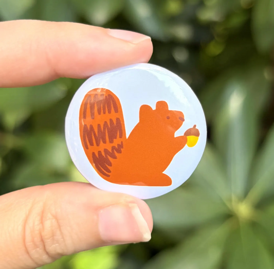 Squirrel Pin! Chipmunk Acorn Pin-Back Button