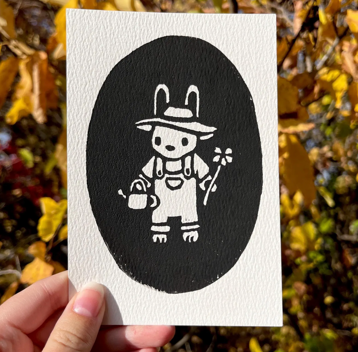 Gardener Bunny Linocut Block Print