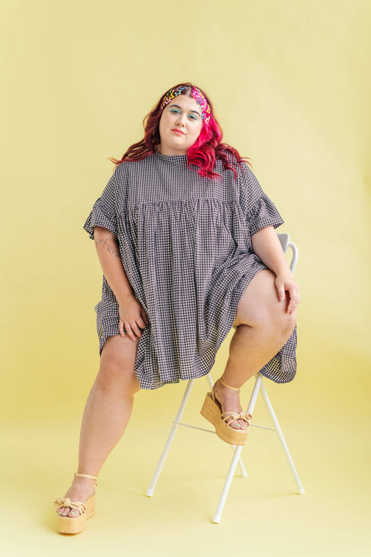 Size Inclusive Plus Size Ruffle Mini Dress Black Gingham