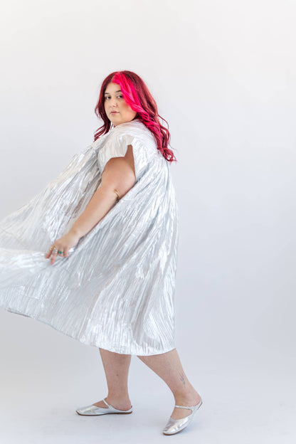 Size Inclusive Plus Size Silver Metallic Ruffle Maxi Dress