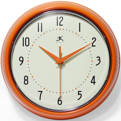 Retro Round Orange Indoor Wall Clock 9.5 Inch