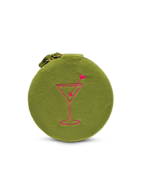 Velvet Jewelry Zip Case / Travel Organizer - Martini Olive