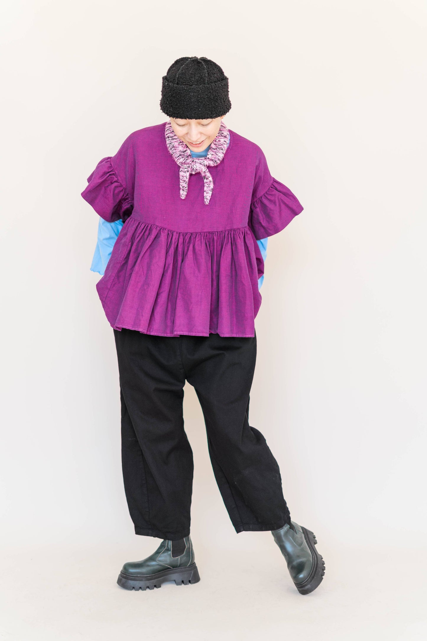 Size Inclusive Plus Size Purple Gathered Ruffle Blouse