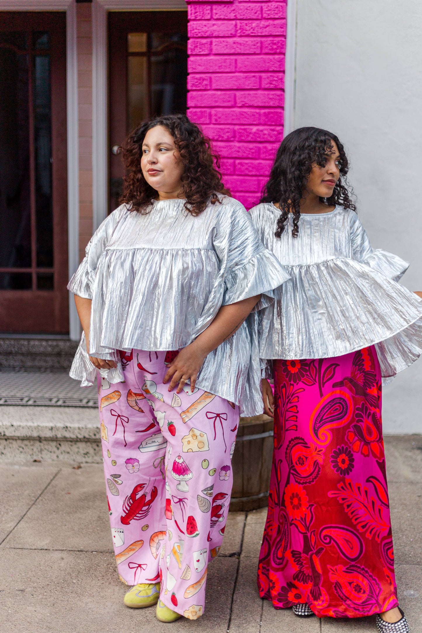 Size-Inclusive Plus Size Womens Silver Metallic Gathered Top