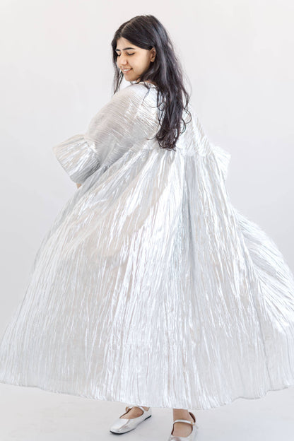 Size Inclusive Plus Size Silver Metallic Ruffle Maxi Dress