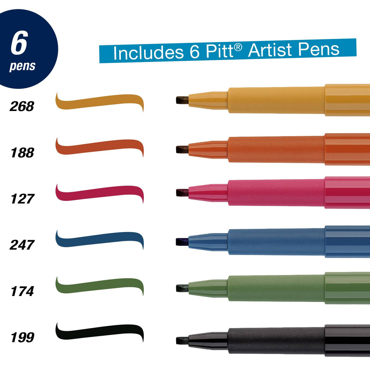 Pitt Artist Pen, Calligraphy Art - Multi Color Set of 6