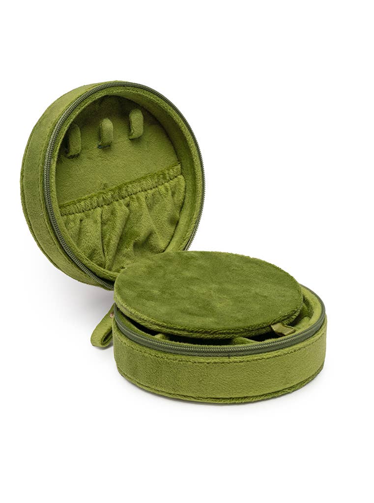 Velvet Jewelry Zip Case / Travel Organizer - Martini Olive