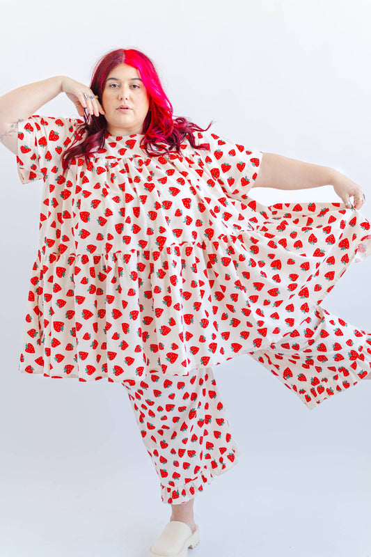 Size Inclusive Plus Size Strawberry Print Tiered Mini Dress