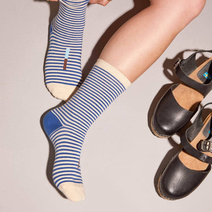 Cole Thin Stripe Crew Socks — Pacific