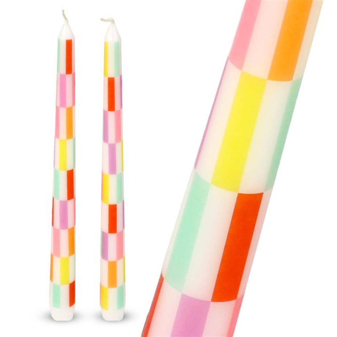 Multicolor Check Taper Candles - 2 Pack