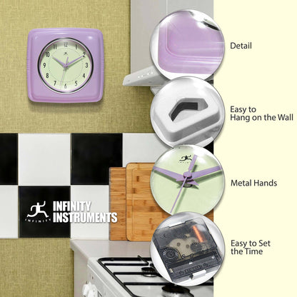 Retro Square Lavender Indoor Wall Clock 9.25 Inch