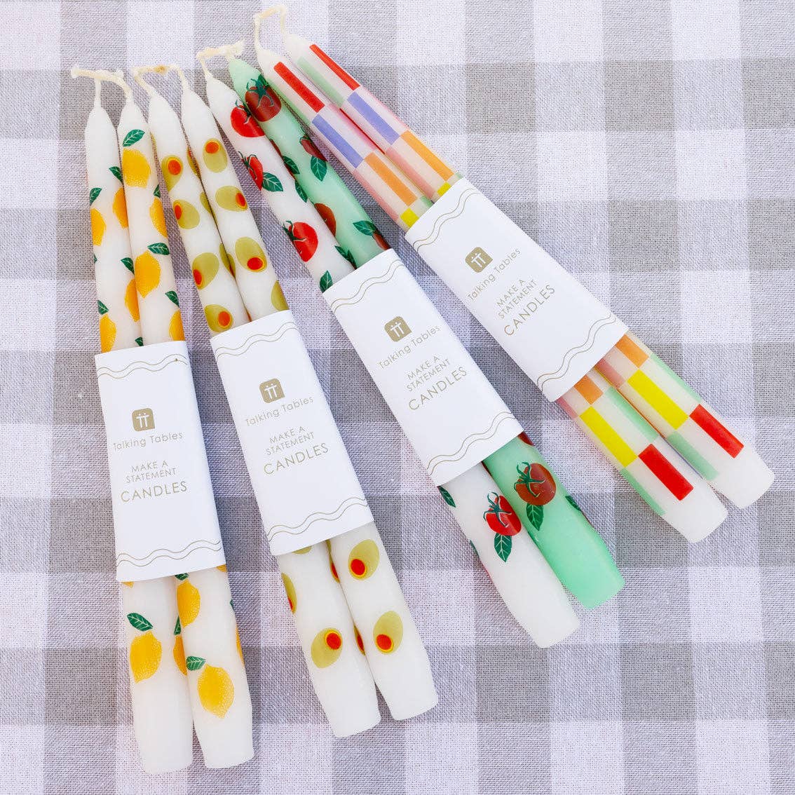 Multicolor Check Taper Candles - 2 Pack