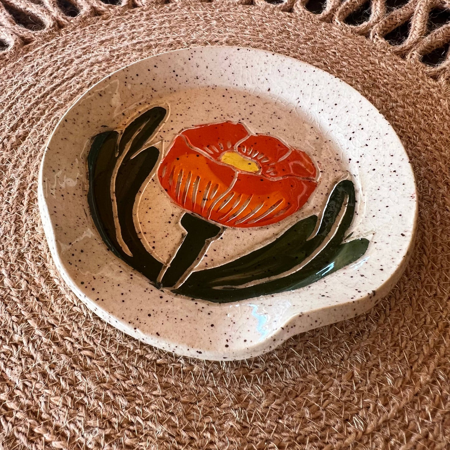 Globe Mallow Sgraffito Ceramic Spoon Rest