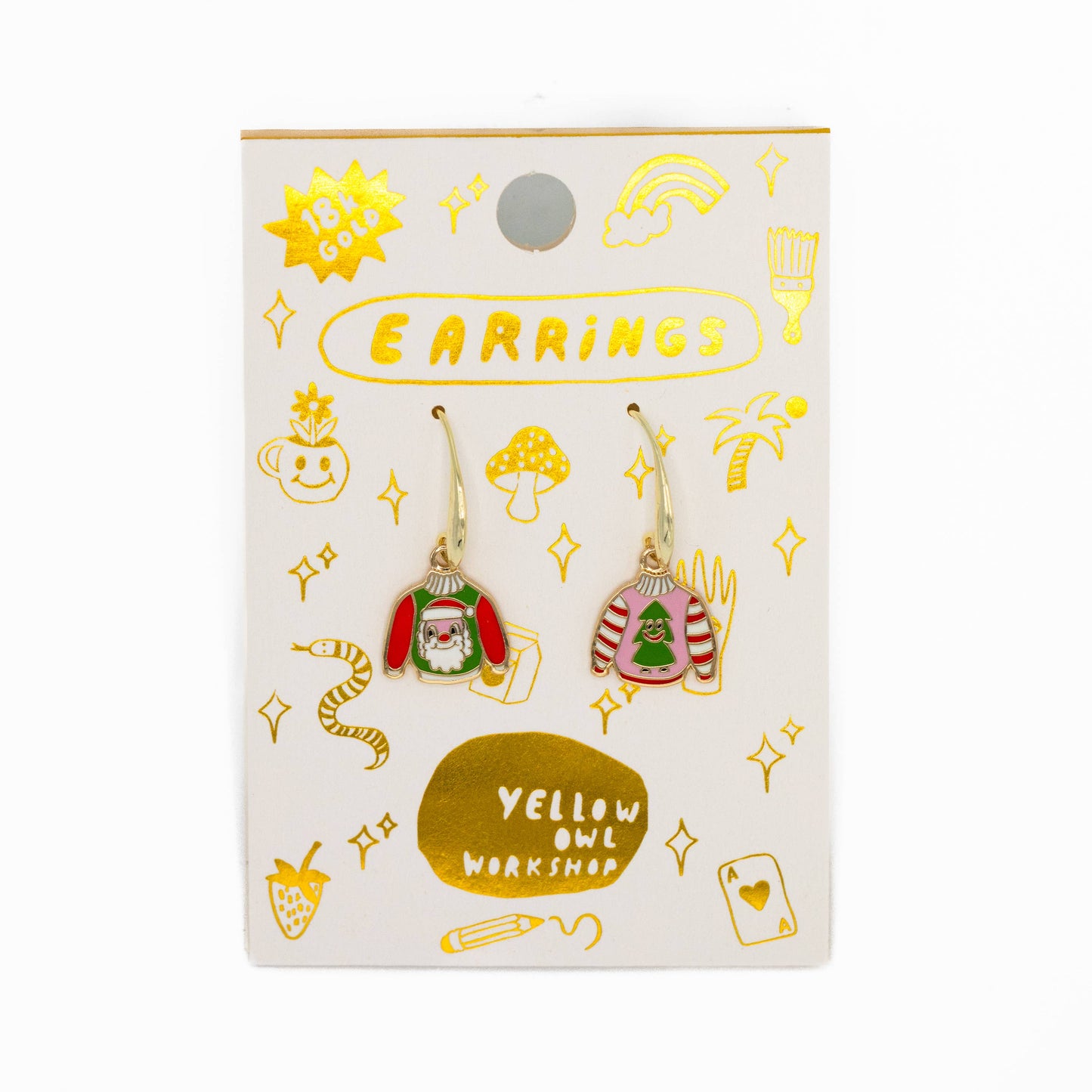 Christmas Sweater Earrings - Gold Statement Holiday Jewelry