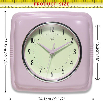 Retro Square Pastel Pink Indoor Wall Clock 9.25 Inch