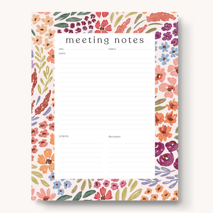 Floral Meeting Notes Notepad